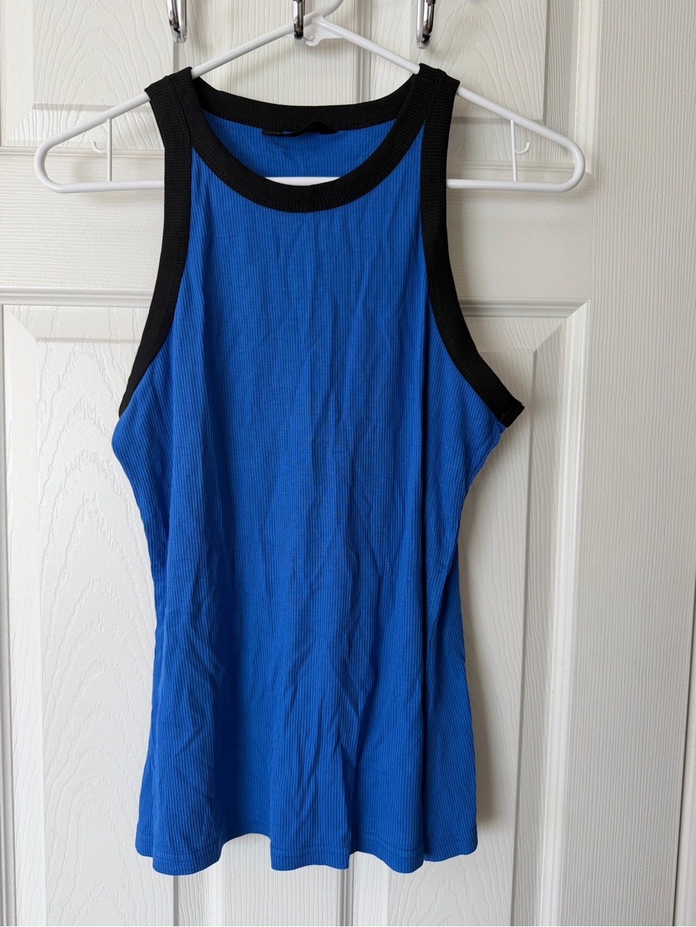 chic Blue Tank Top with Black Trim